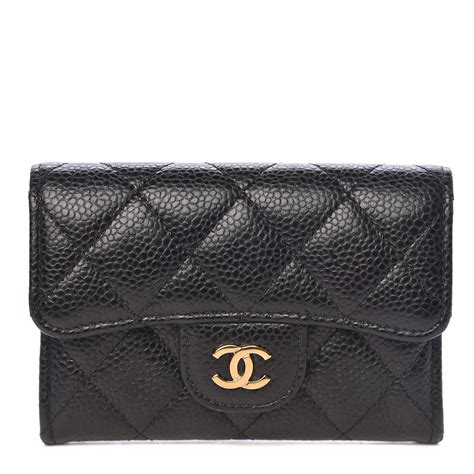 Chanel Black Quilted Caviar Classic Flap Card Holder Gold Hard